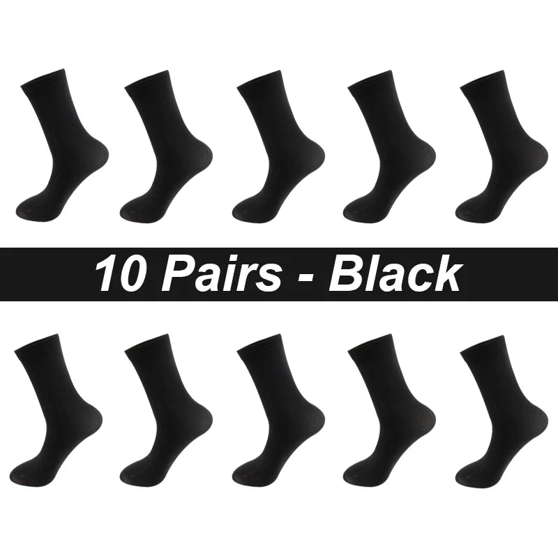 Men’s Combed Cotton Socks - 10 Pairs, Black Casual & Business Socks, Breathable High-Quality