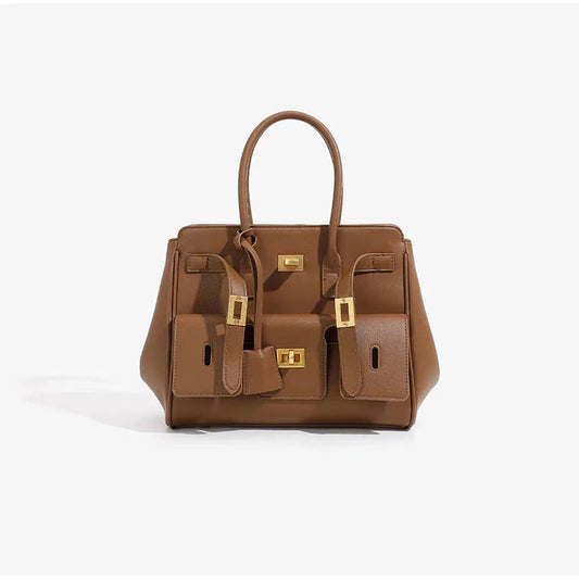 Velvara EliteLock Tote - Premium Leather & Suede Winged Shoulder Bag with Metallic Lock Accents