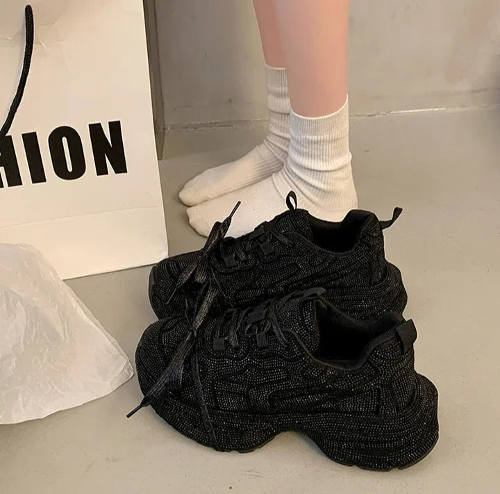 Top Quality Rhinestone Sneakers - Platform Skate Shoes, Shiny Crystal Loafers for Women