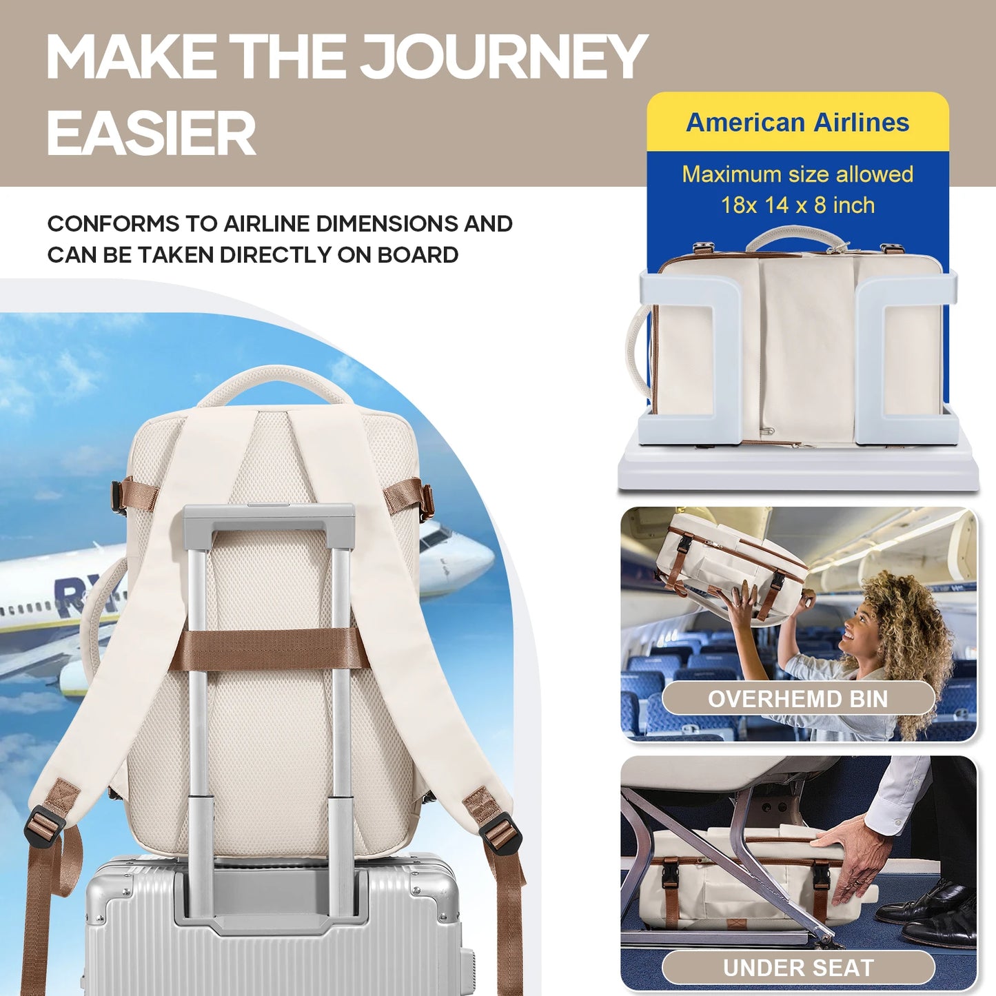 Ryanair Approved Notebook Travel Backpack - Waterproof Laptop Cabin Bag for Men & Women