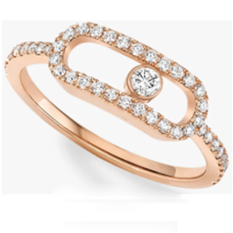 Exquisite Single Diamond Sliding Ring - 925 Sterling Silver Luxury Jewelry