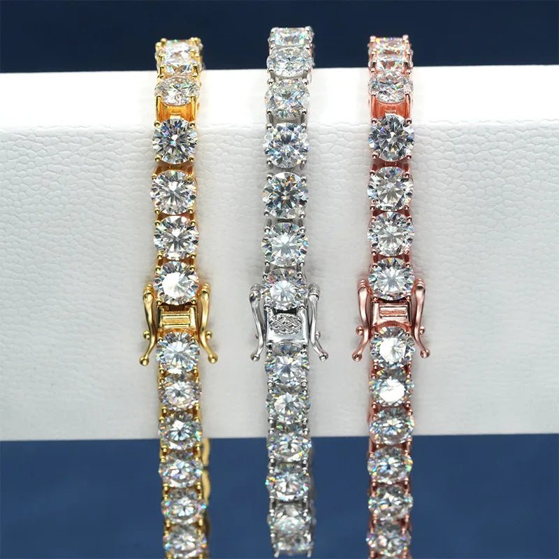 Moissanite Tennis Bracelet - Original 925 Sterling Silver Diamond Chain for Women & Men