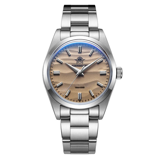 Men’s Stainless Steel Quartz Watch - 100M Waterproof, 3D Sand Dial Dress Timepiece