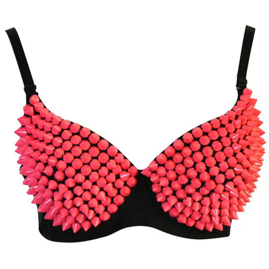 Women’s Gothic Punk Bralette - Silver Rivet Push-Up Lingerie, Nightclub & Party Bra