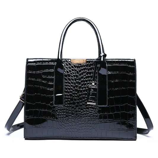 CrystalCroc Luxe Patent Leather Shoulder Tote - Designer Handbag for Women