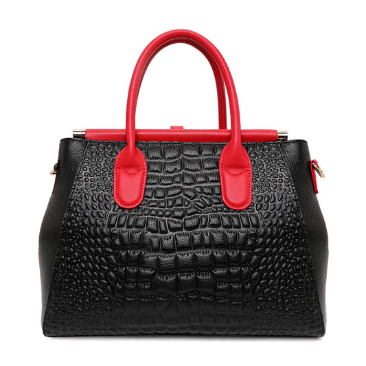 Aidrani Croco Luxe Contrast Briefcase - Genuine Leather Structured Handbag for Women