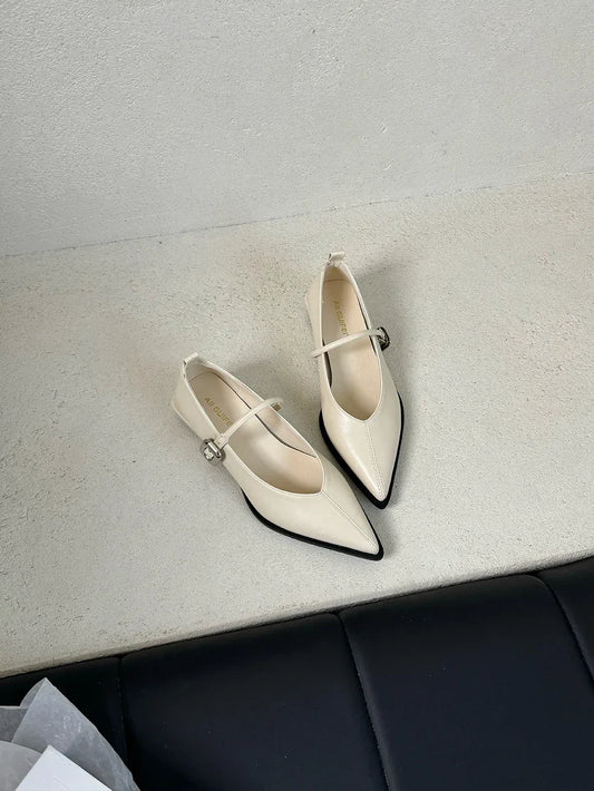 Women’s Pointed Toe Loafers - Casual Slip-On Mules with Belt Buckle, Low Flat Heels