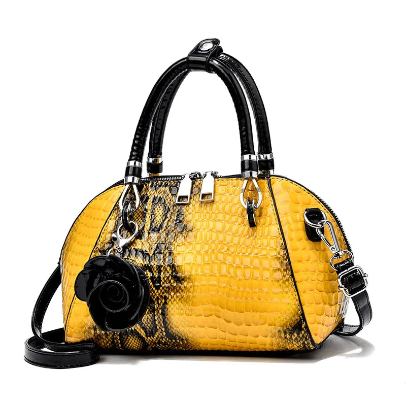 Solene Mini Croco Shell Tote - Chic Yellow Shoulder Bag for Women