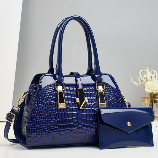 GlossCroc Luxe Tote - High-Shine Crocodile Pattern Handbag for Stylish Women