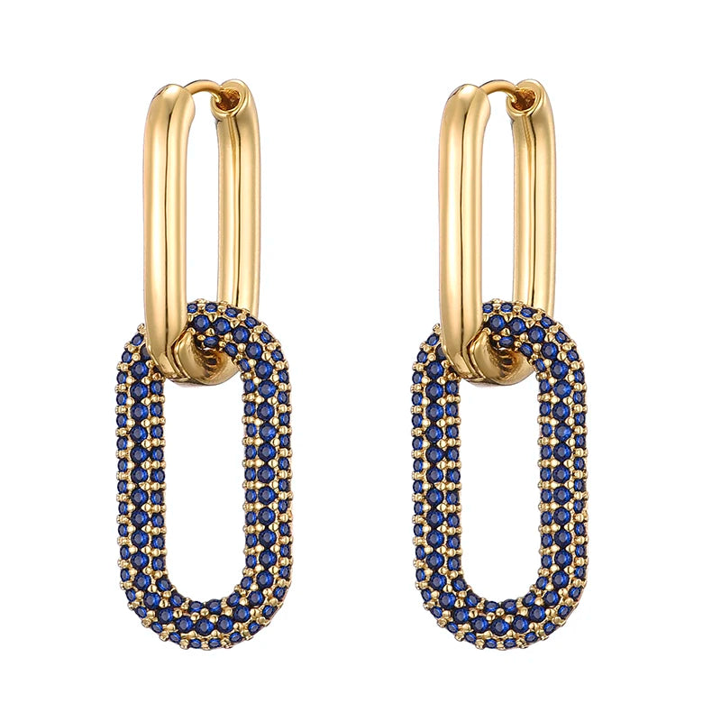 Gold Geometric Oval & Rectangle Hoop Earrings - Elegant Zircon Wedding Jewelry for Women