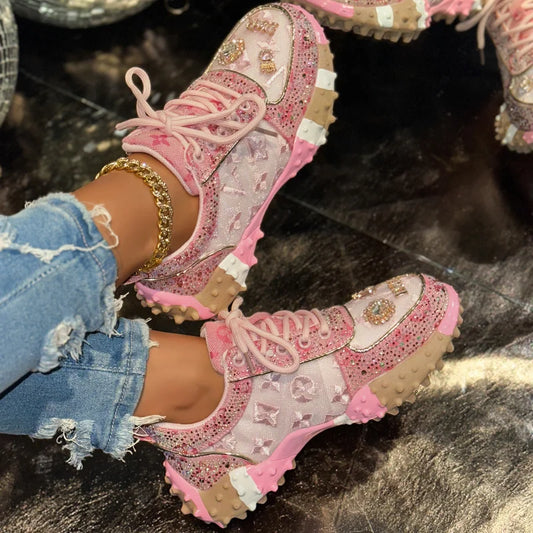 Luxury Designer Women’s Sneakers – Rhinestone Platform Sports Shoes, Fashion Outdoor Vulcanized Footwear