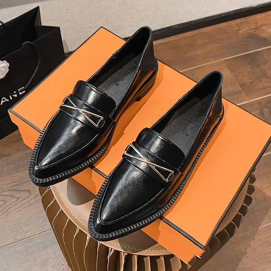 Women’s Autumn Flats & Oxfords - Pointed Toe Loafers with Fur, Casual Leather Sneakers