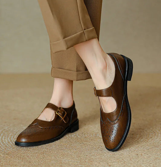 Women’s Genuine Leather Oxford Flats - Vintage Brogues & Casual Sneakers