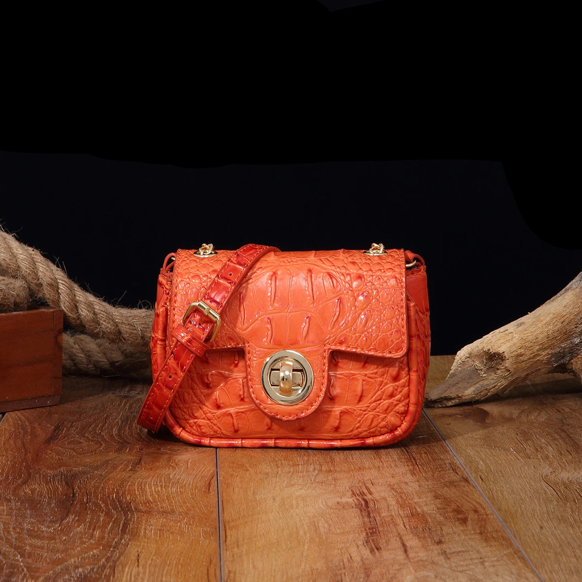 Mini Croco Flip Crossbody - Colorful Lipstick Shoulder Bag with Twist Lock