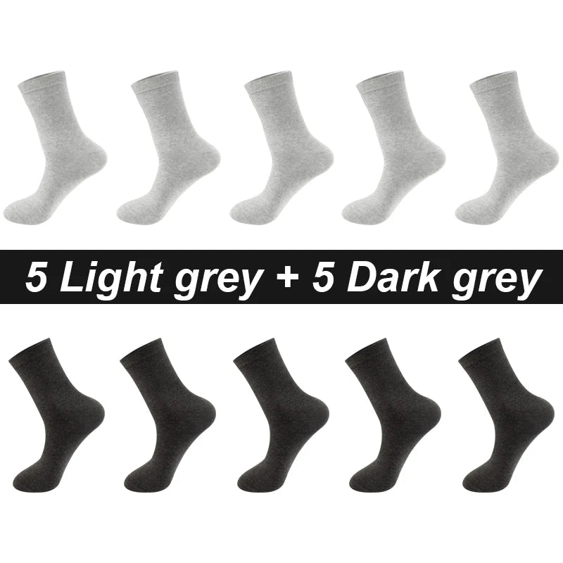 Men’s Combed Cotton Socks - 10 Pairs, Black Casual & Business Socks, Breathable High-Quality