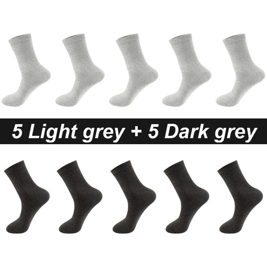 Men’s Combed Cotton Socks - 10 Pairs, Black Casual & Business Socks, Breathable High-Quality