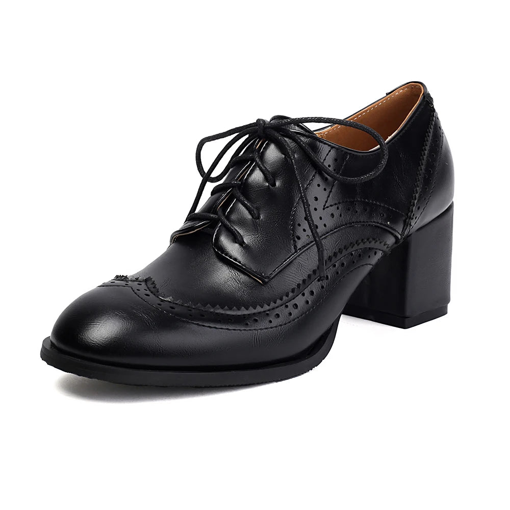 Women’s Vintage Oxford Pumps – Genuine Leather, Retro Thick Heels