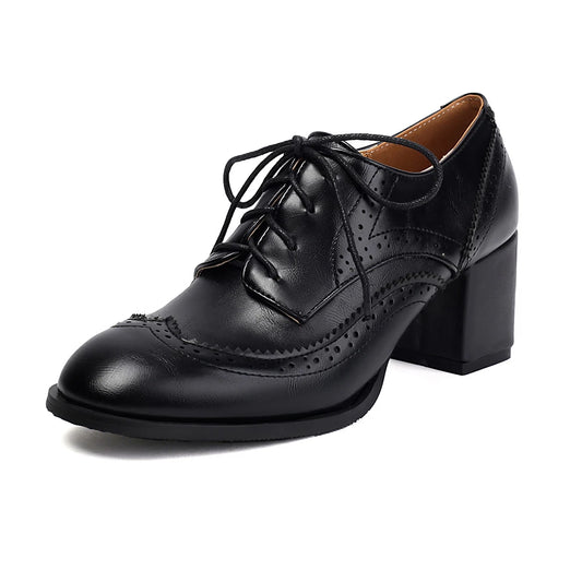 Women’s Vintage Oxford Pumps – Genuine Leather, Retro Thick Heels
