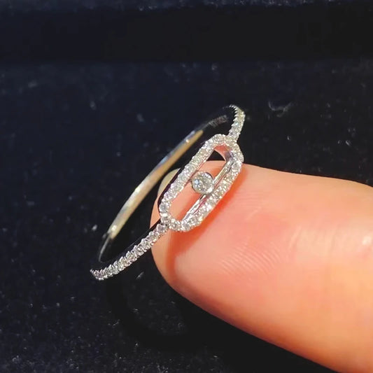 Exquisite Single Diamond Sliding Ring - 925 Sterling Silver Luxury Jewelry