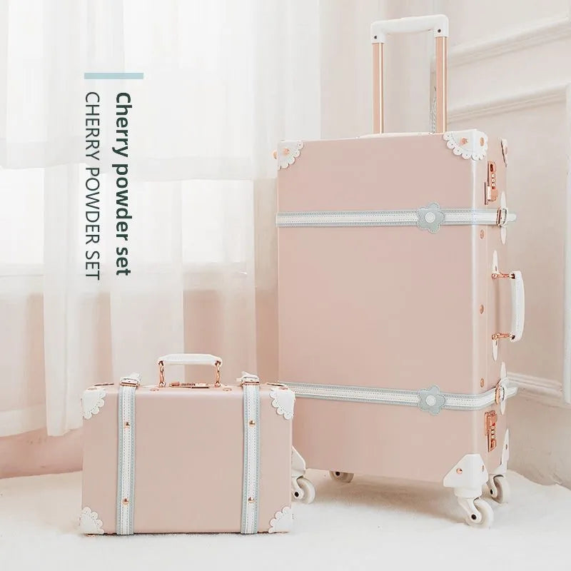 Vintage Style Retro Trolley Luggage - 360° Spinner Wheels Carry-On Suitcase for Women & Men, Pink, 20/22/24/26 Inch