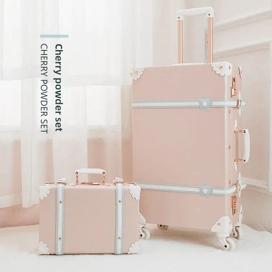 Vintage Style Retro Trolley Luggage - 360° Spinner Wheels Carry-On Suitcase for Women & Men, Pink, 20/22/24/26 Inch