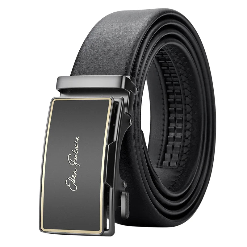 Men’s Genuine Leather Belt - Automatic Alloy Buckle Ratchet Designer Strap