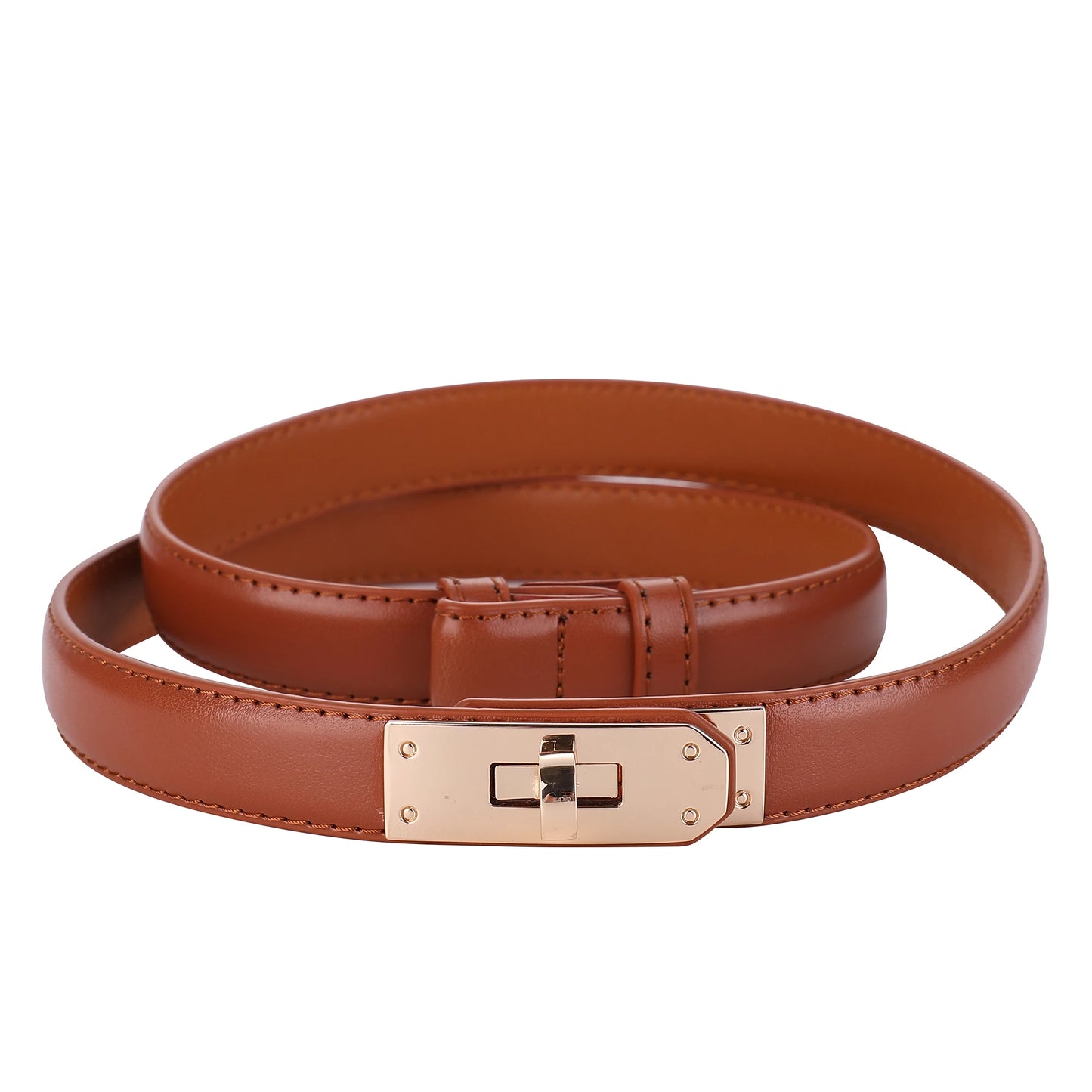 Women’s Leather Belt - Golden Metal Buckle, Luxury Casual Strap for Jeans & Dresses