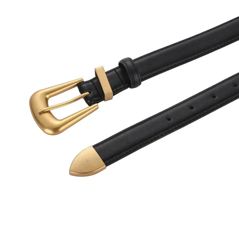 Women’s Genuine Burgundy Leather Belt - Gold Metal Buckle, Luxury Casual Strap for Jeans & Dresses