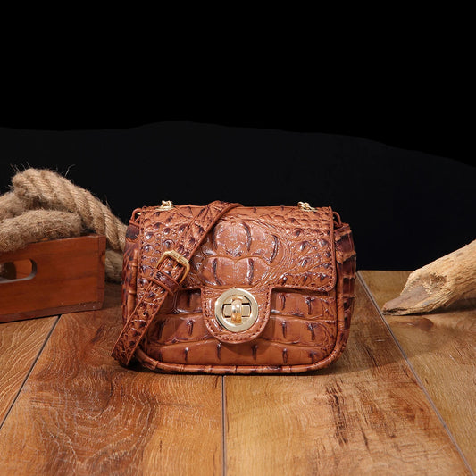 Mini Croco Flip Crossbody - Colorful Lipstick Shoulder Bag with Twist Lock
