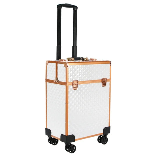 Luxury Rolling Makeup Trolley - Portable Professional Cosmetic Luggage with Wheels for Women, Manicure & Travel Use
