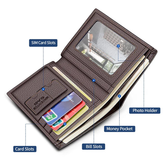 Laorentou Men’s Genuine Leather Wallet | Compact Card Holder & Gift for Him