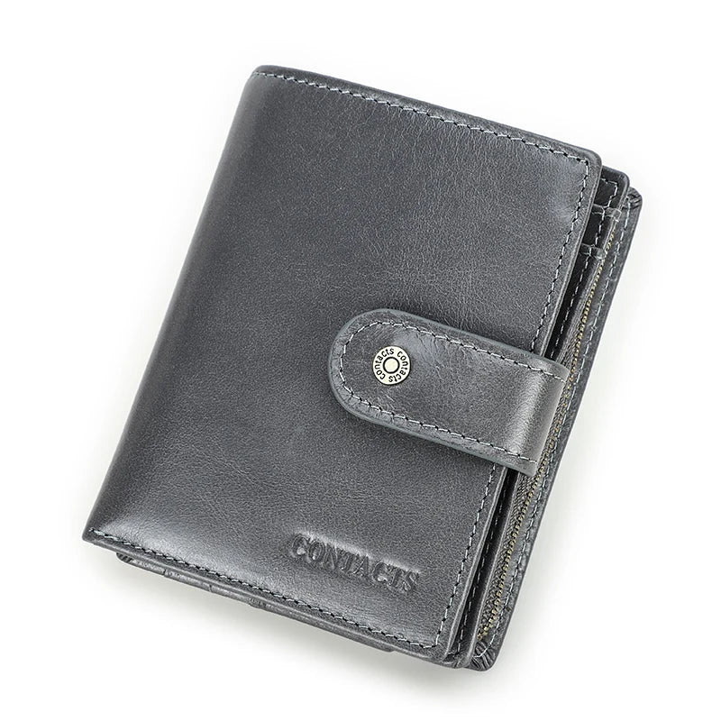 Genuine Leather RFID Vintage Men’s Wallet | Short Wallet with Coin Pocket & Zipper Card Holder