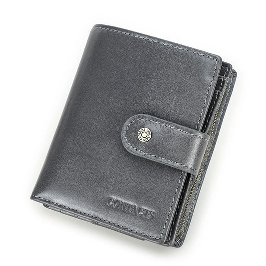 Genuine Leather RFID Vintage Men’s Wallet | Short Wallet with Coin Pocket & Zipper Card Holder