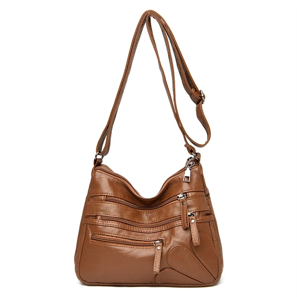 Velira Multi-Pocket Soft Leather Crossbody - Classic Designer Shoulder Bag for Women