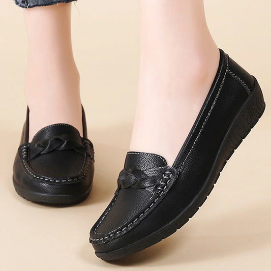Soft Leather Loafers - Casual Slip-On Flats, White Comfortable Footwear