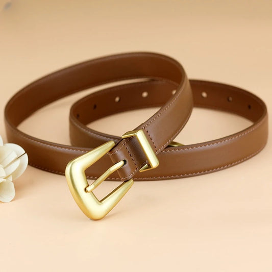 Women’s Genuine Burgundy Leather Belt - Gold Metal Buckle, Luxury Casual Strap for Jeans & Dresses
