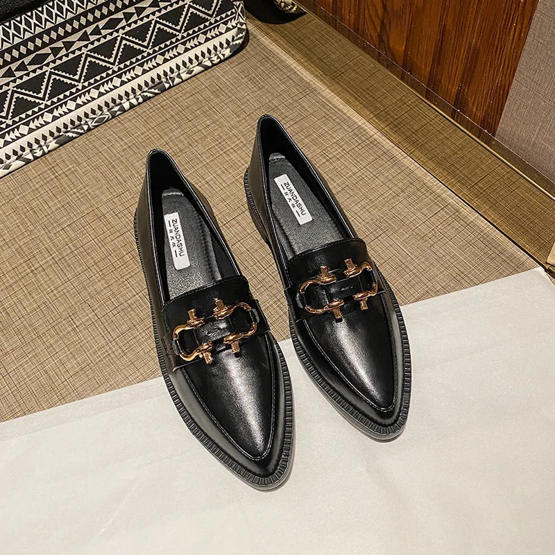 Women’s Autumn Flats & Oxfords - Pointed Toe Loafers with Fur, Casual Leather Sneakers