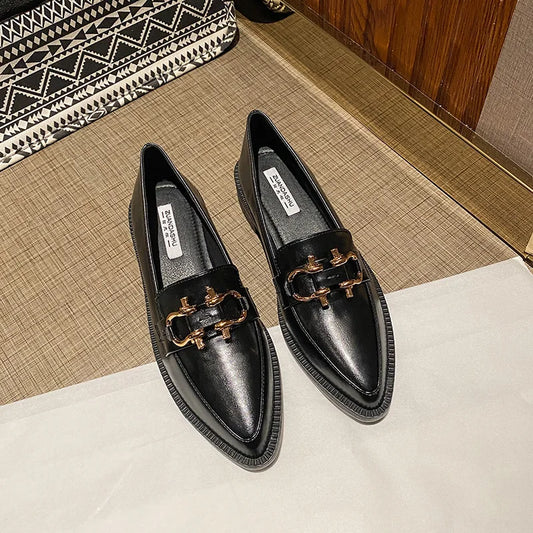 Women’s Autumn Flats & Oxfords - Pointed Toe Loafers with Fur, Casual Leather Sneakers