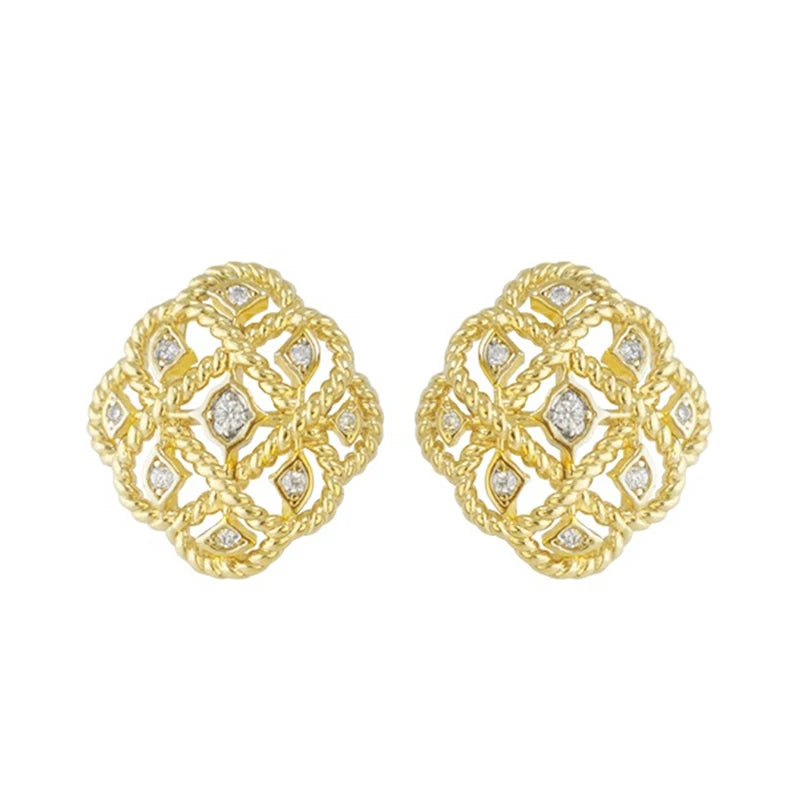 Huitan Trendy Gold Hollow Stud Earrings - Elegant Luxury Jewelry for Women, Perfect for Weddings & Parties