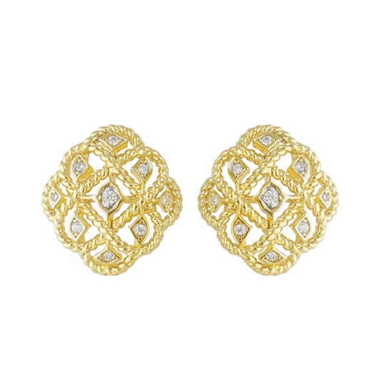 Huitan Trendy Gold Hollow Stud Earrings - Elegant Luxury Jewelry for Women, Perfect for Weddings & Parties