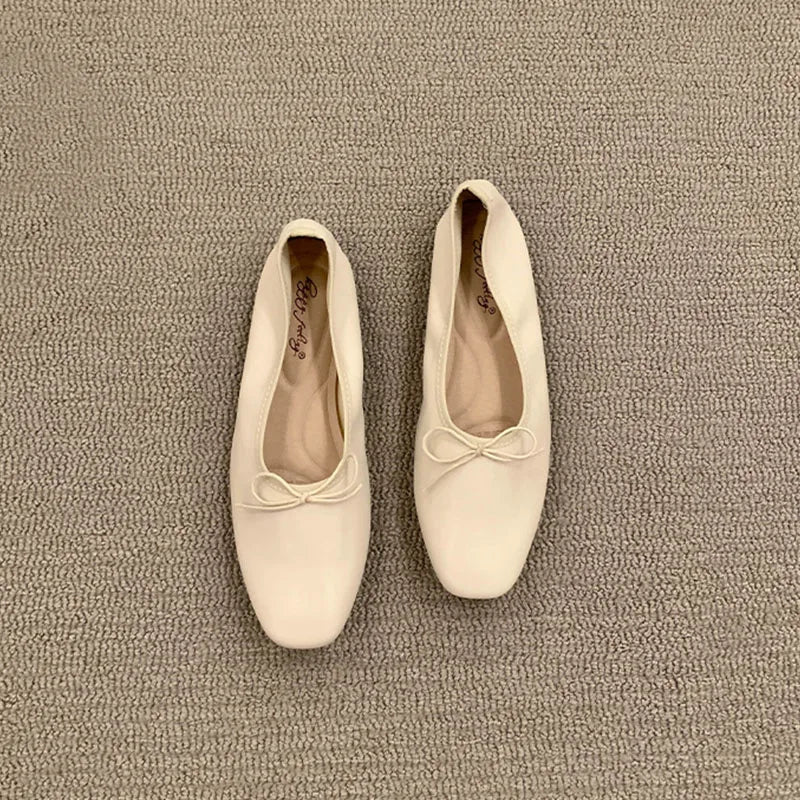 Elegant Women’s Ballet Flats - Soft Slip-On Shoes with Butterfly-Knot Design