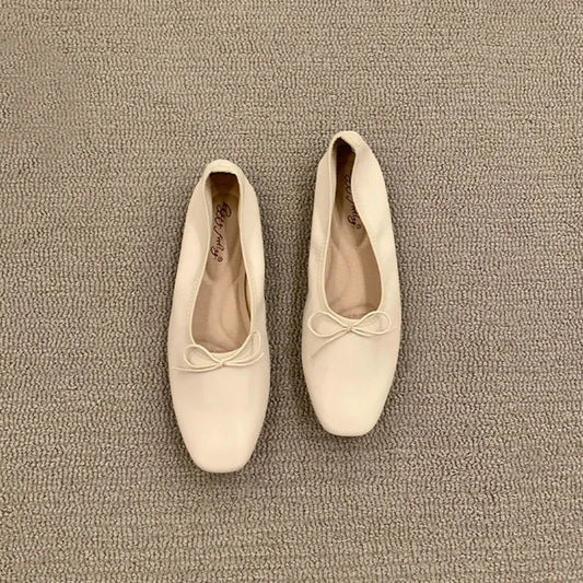 Elegant Women’s Ballet Flats - Soft Slip-On Shoes with Butterfly-Knot Design