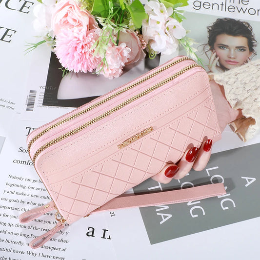 Long PU Leather Women's Wallet - Double Zipper Clutch with Tassel, Card Holder, Coin Purse & Phone Pocket