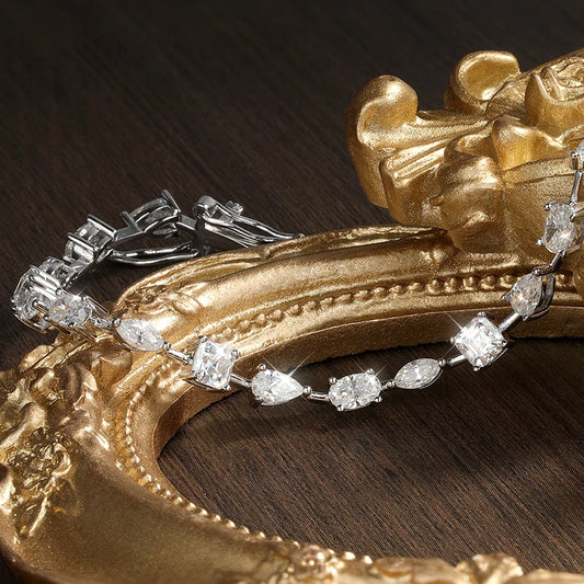 KNOBSPIN 6.3–8.1ct Moissanite Tennis Bracelet - D VVS1 Lab-Grown Diamond, 925 Sterling Silver Plated 18K Gold for Women & Men