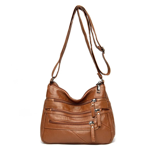 Velira Multi-Pocket Soft Leather Crossbody - Classic Designer Shoulder Bag for Women