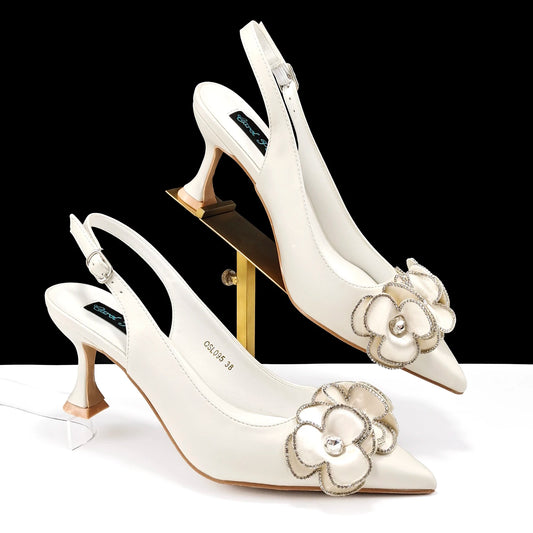 Women’s Pointed Toe Shoes & Bag Set - Floral Decoration, Elegant Party & Daily Wear