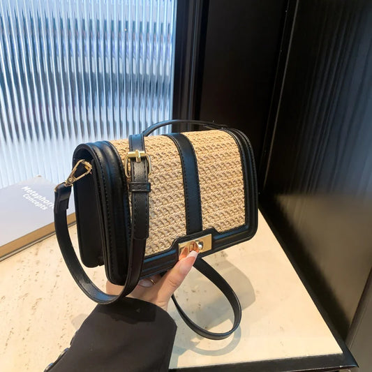 Square Summer Straw Woven Clutch - Casual Rattan Crossbody Beach Bag for Women