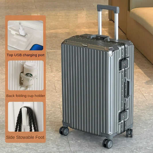 28-Inch Large Capacity Aluminum Frame Suitcase - Durable Trolley Luggage with Universal Wheels, Business Travel Suitcase 24