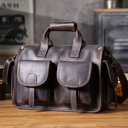 Vintage Men’s Leather Messenger Bag | Cowhide Laptop Briefcase 14/15.6 Inch with YKK Zipper – Office & Work Bag Gift