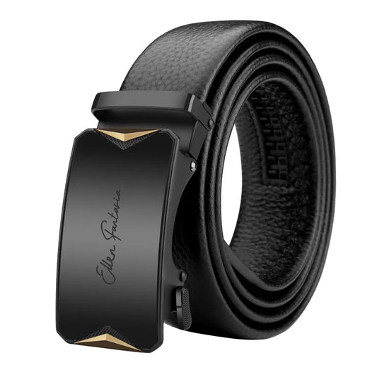 Men’s Genuine Leather Belt - Automatic Alloy Buckle Ratchet Designer Strap